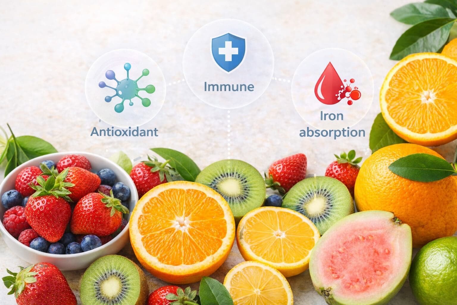 Vitamin C là gì – hình minh hoạ trái cây giàu Vitamin C