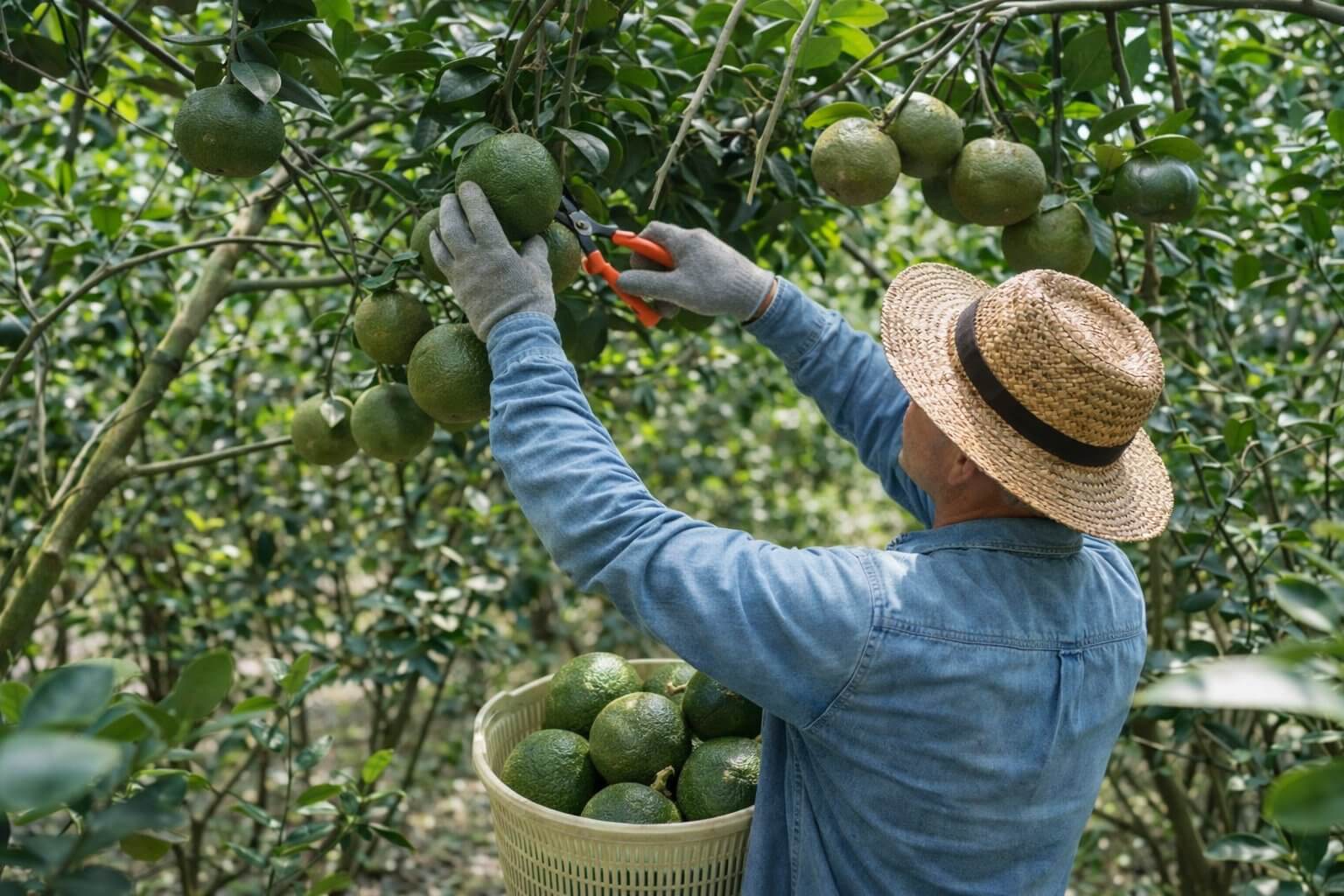 Thu hoạch cam sành vào buổi chiều