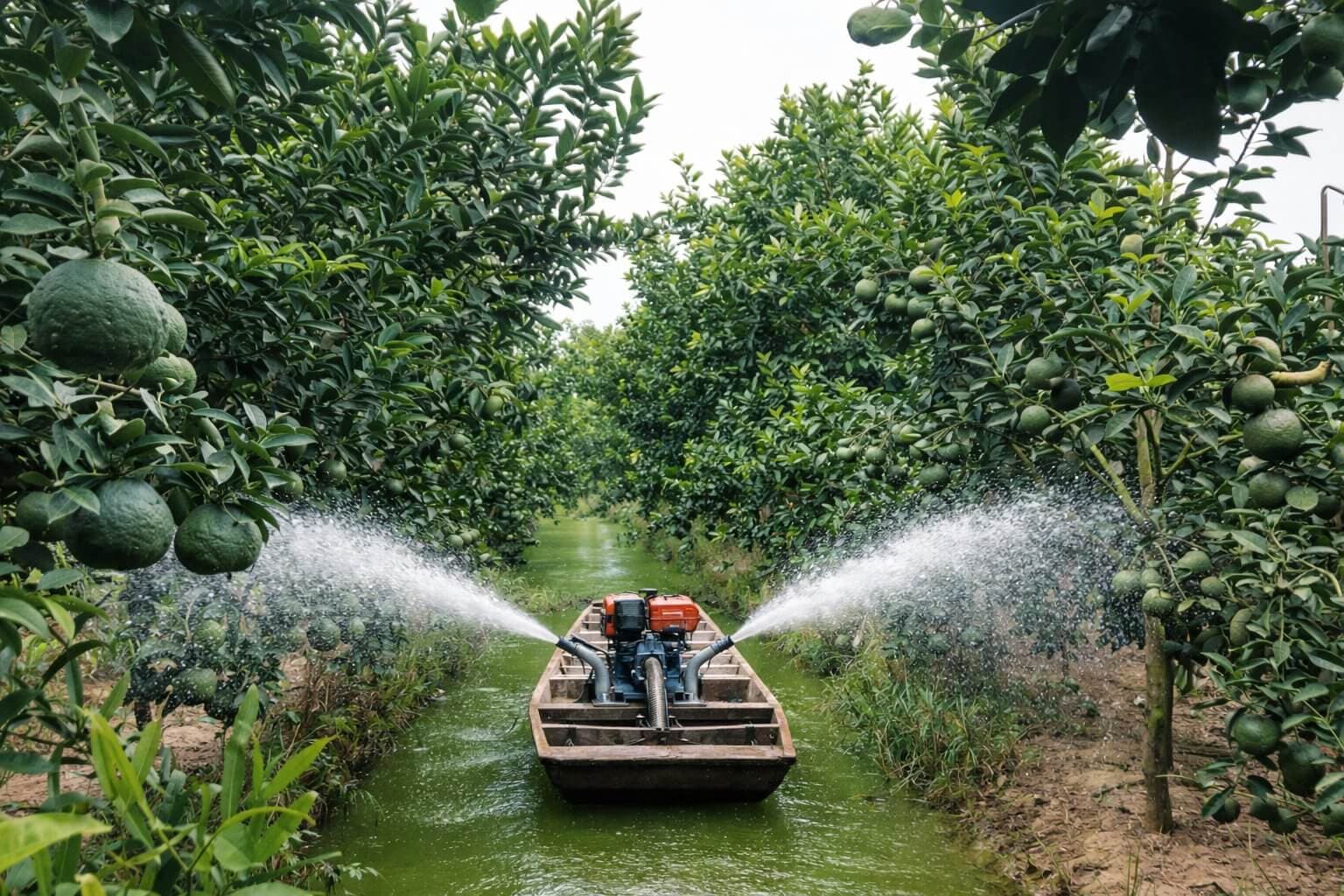 Tưới nước và bón phân hữu cơ cho cam